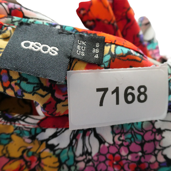 Asos Mini Dress Womens Size 4 Red Floral Elastic Waist Lightweight Boho - Picture 15 of 16